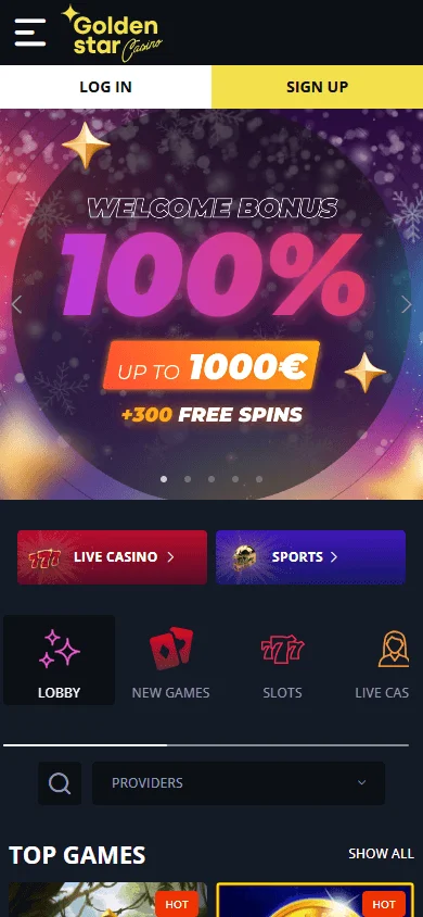 Golden Star Casino home screen on an Android mobile device